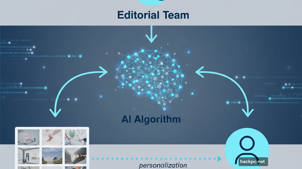 Human editors provide quality control while AI handles personalization
