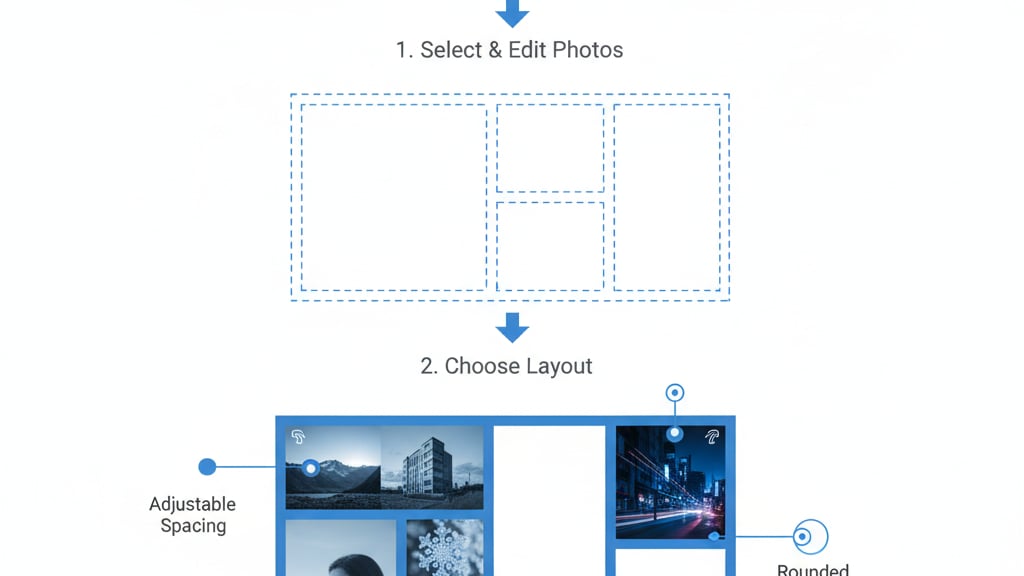 Built-in collage maker creates layouts directly in main editor