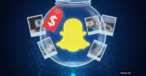 Snapchat ghost logo in jar with price tag, photos escaping