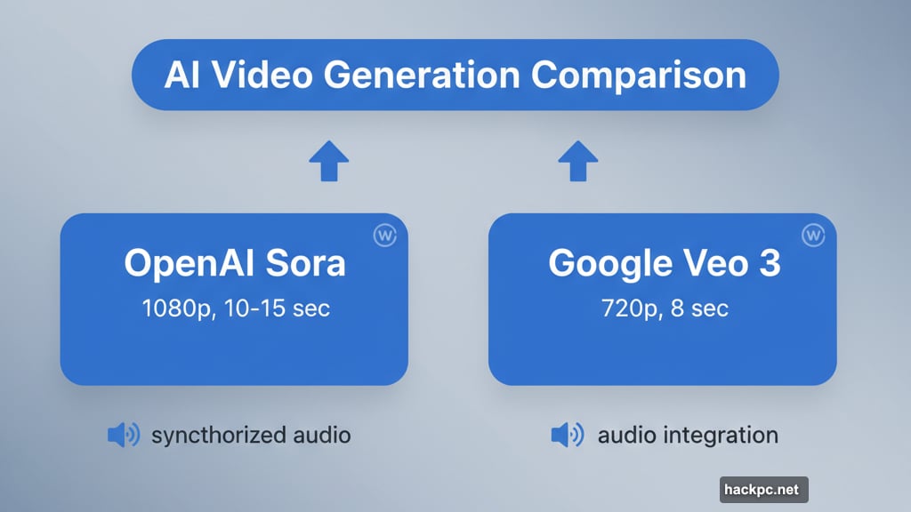 Sora versus Veo 3 AI video tool comparison with specifications
