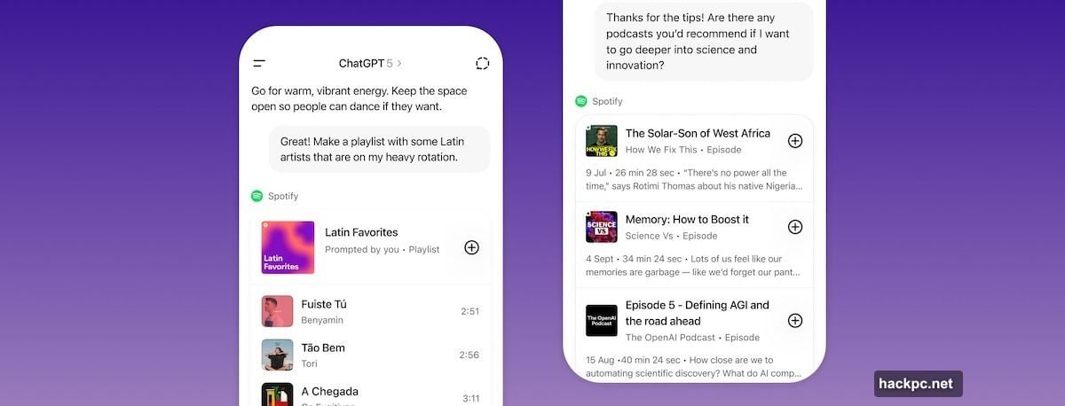 ChatGPT connects directly to Spotify through app integration feature
