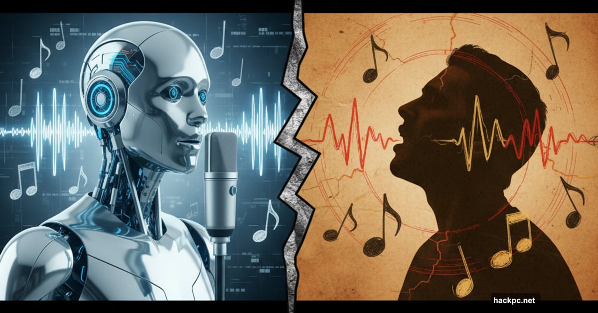 AI robot with perfect audio waves versus human with imperfect emotional music
