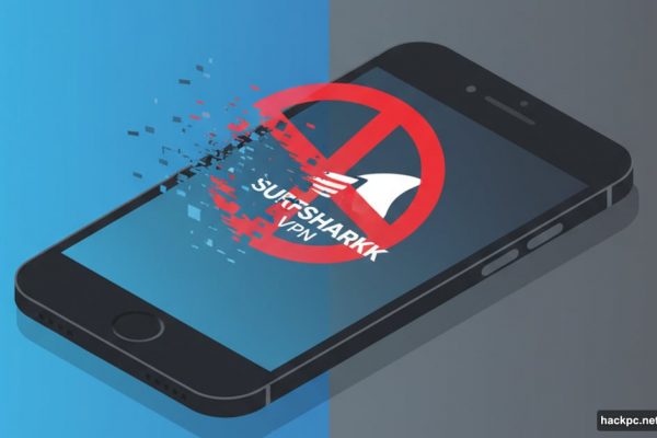 iPhone with crossed-out Surfshark VPN showing discontinued support warning