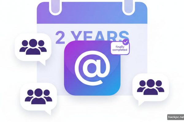 Threads app logo surrounded by group chat bubbles and two-year timeline