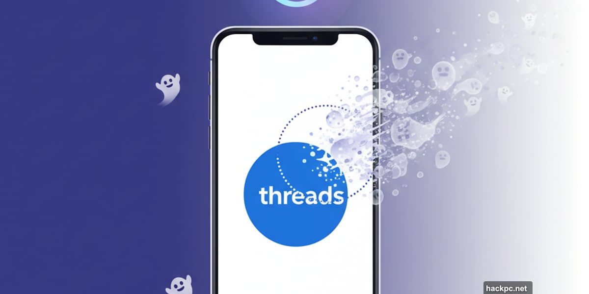 Threads app on phone with post dissolving into ghost particles and 24-hour timer