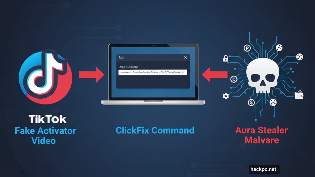 TikTok videos install Aura Stealer malware through PowerShell commands