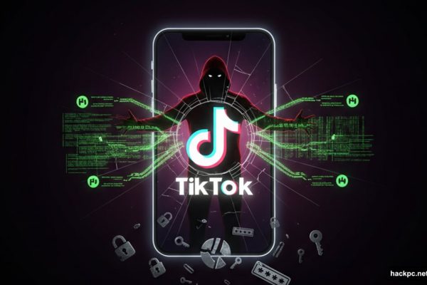 TikTok app on cracked phone with hacker stealing passwords and data