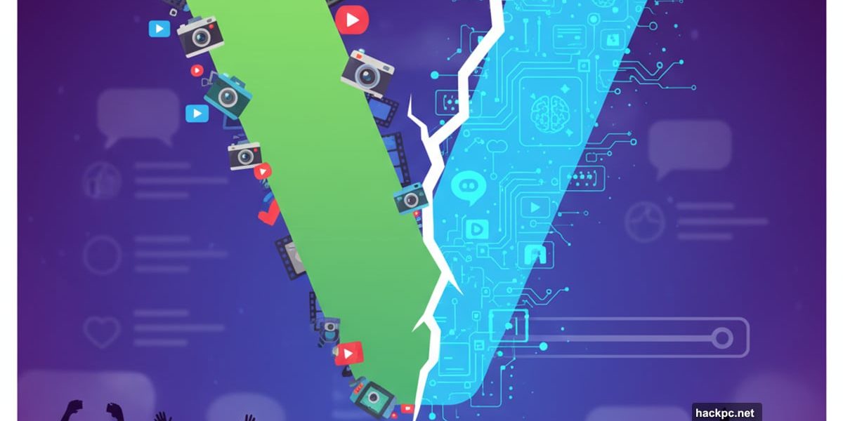 Vine logo split between nostalgic camera and futuristic AI circuitry