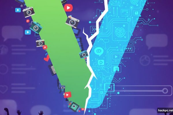 Vine logo split between nostalgic camera and futuristic AI circuitry