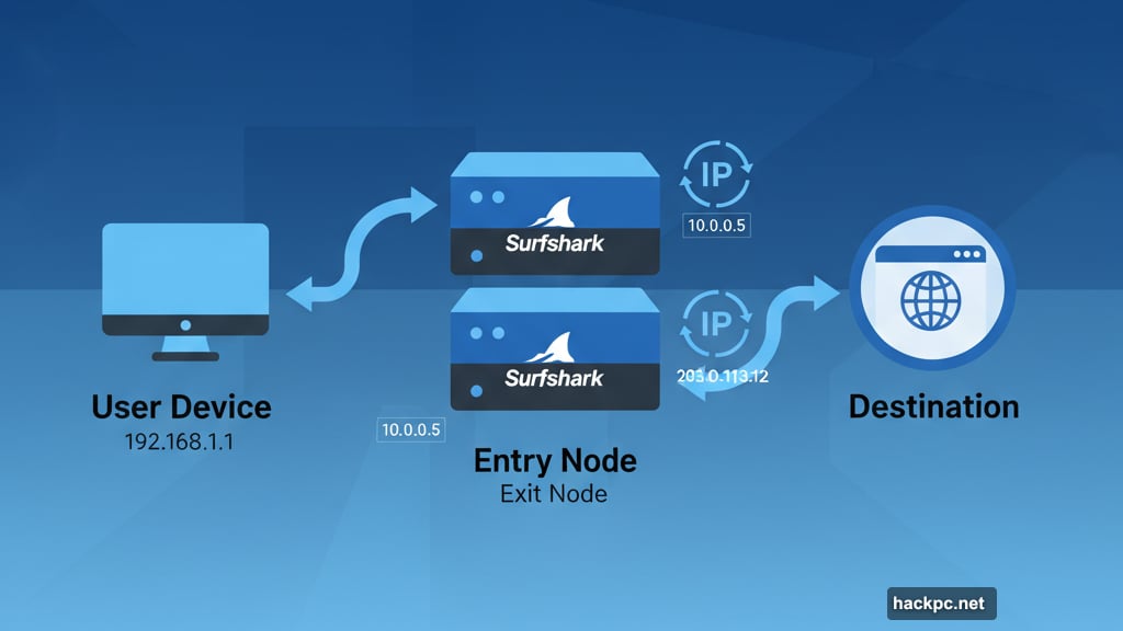 Surfshark double-hop connections with rotating IP address protection