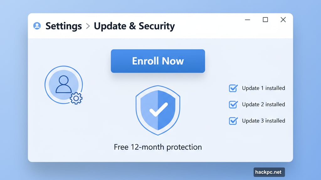 Enroll now for free Extended Security Updates through Windows settings