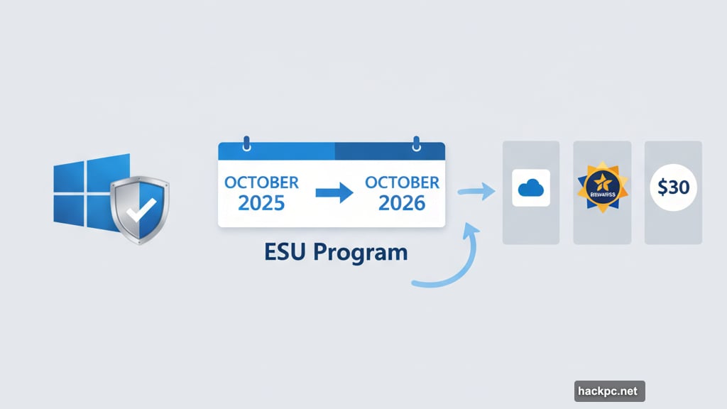 Extended Security Updates program runs until October 2026 with enrollment options