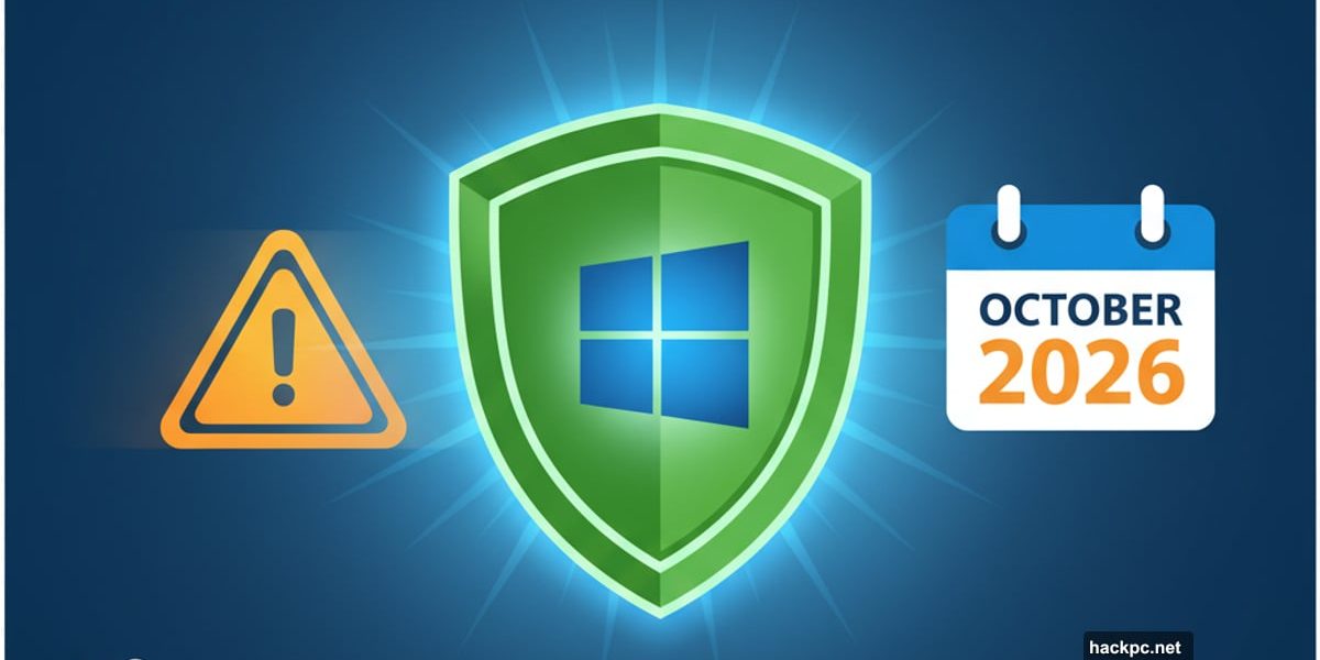 Windows 10 logo protected by security shield until October 2026