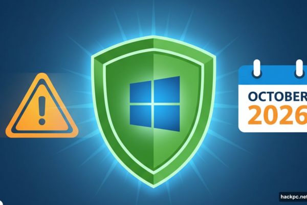 Windows 10 logo protected by security shield until October 2026
