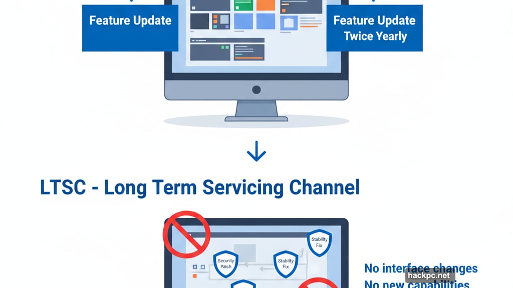 LTSC versions skip feature updates and only receive security patches