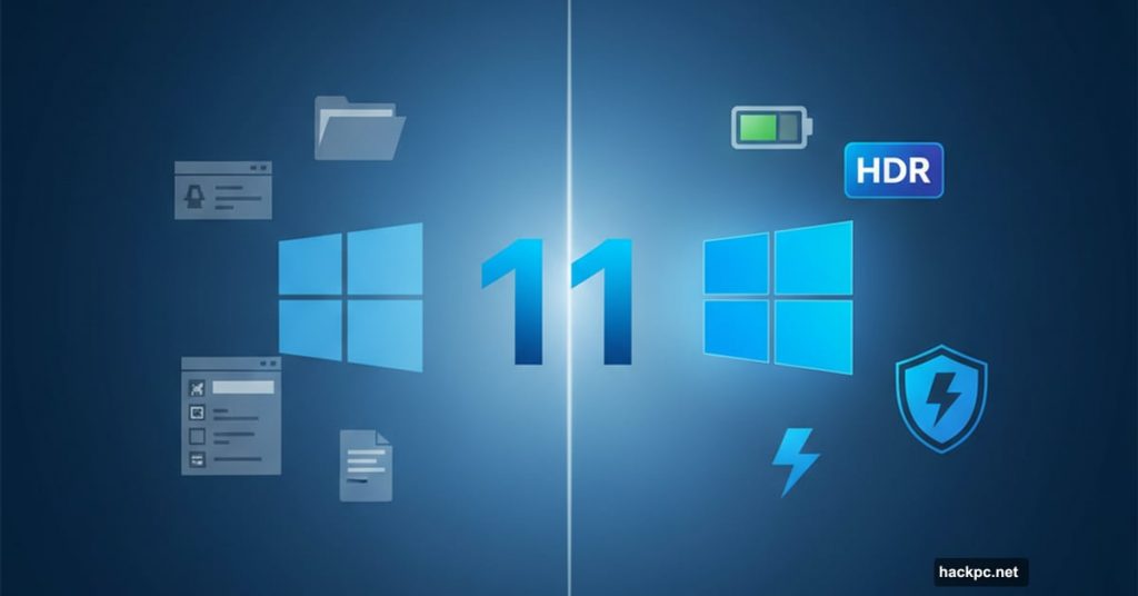 Windows 10 versus Windows 11 comparison with hidden features