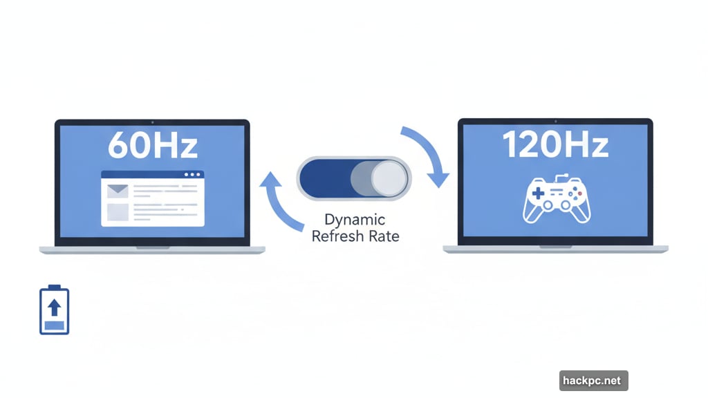 Dynamic Refresh Rate adjusts screen based on activity to save battery
