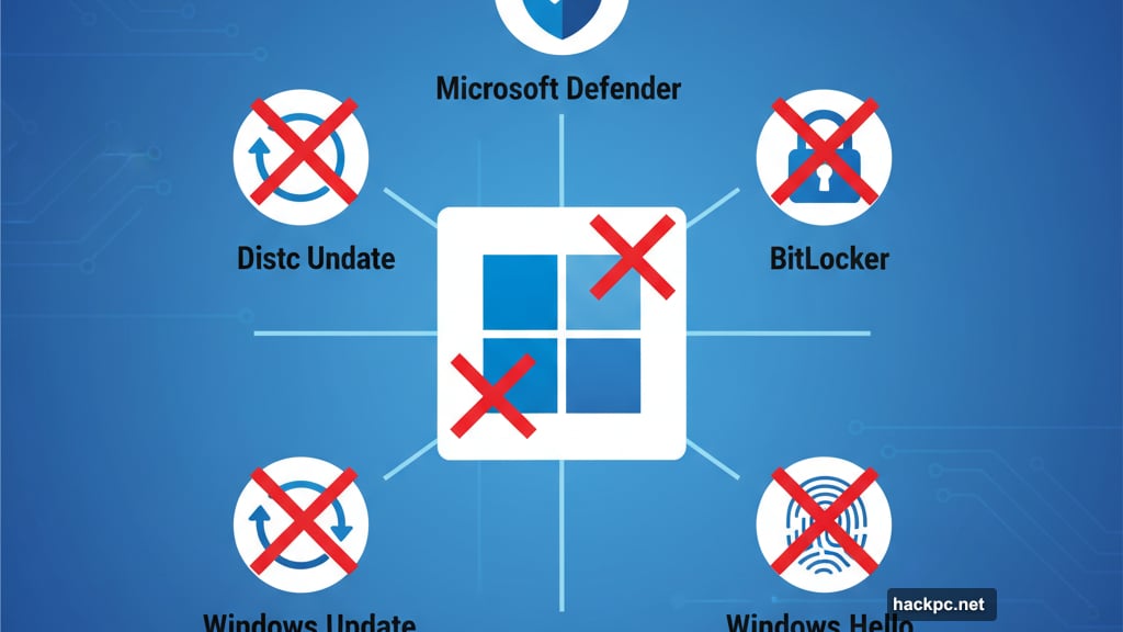 Nano11 removes Microsoft Defender, BitLocker, biometric authentication, and Windows Update