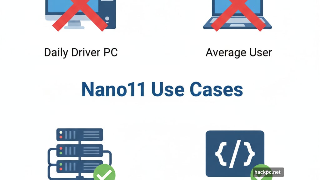 Developers and virtual machine deployments benefit from Nano11 builder