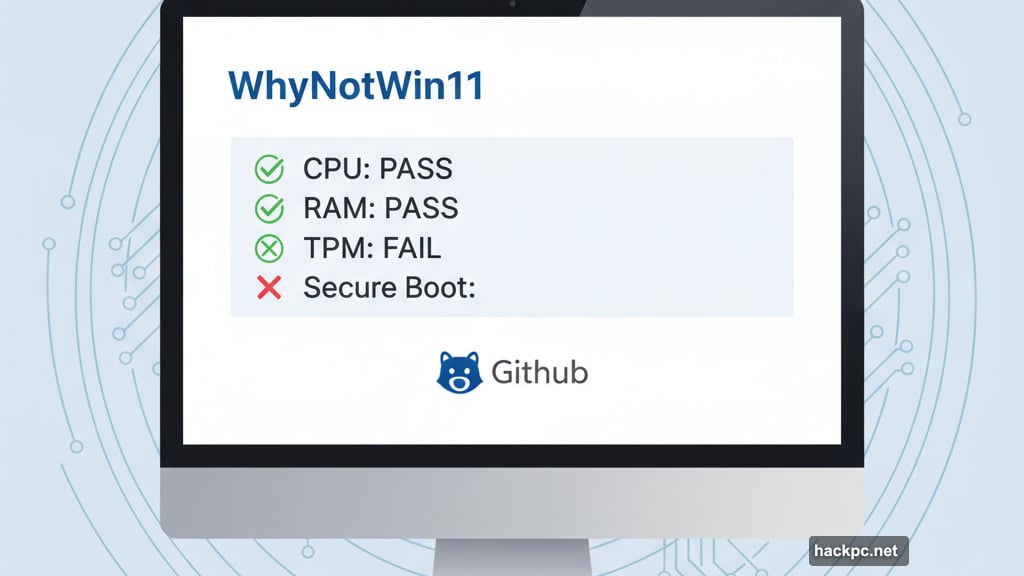 WhyNotWin11 GitHub tool provides detailed compatibility breakdown for requirements