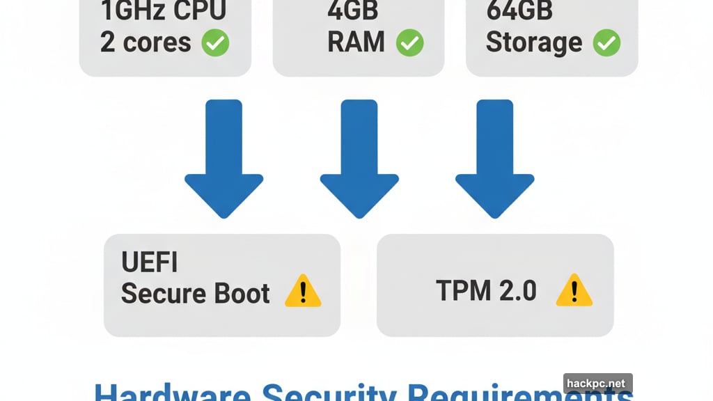 TPM version 2.0 and UEFI Secure Boot requirements missing