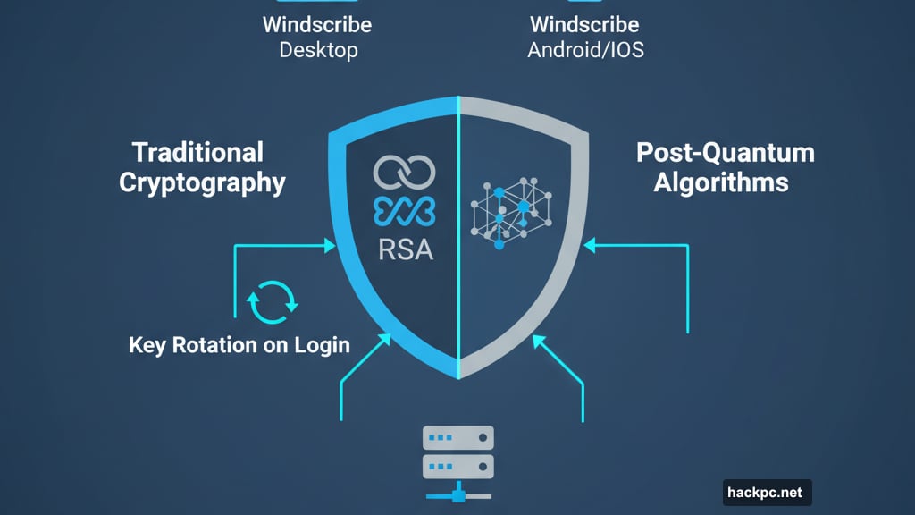 Windscribe's hybrid encryption combines traditional and quantum-resistant algorithms with WireGuard