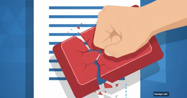 Frustrated hand pressing backspace key over Microsoft Word document icon