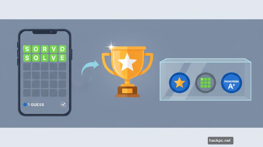 Achievement badges reward memorable moments across Wordle Spelling Bee Connections gameplay