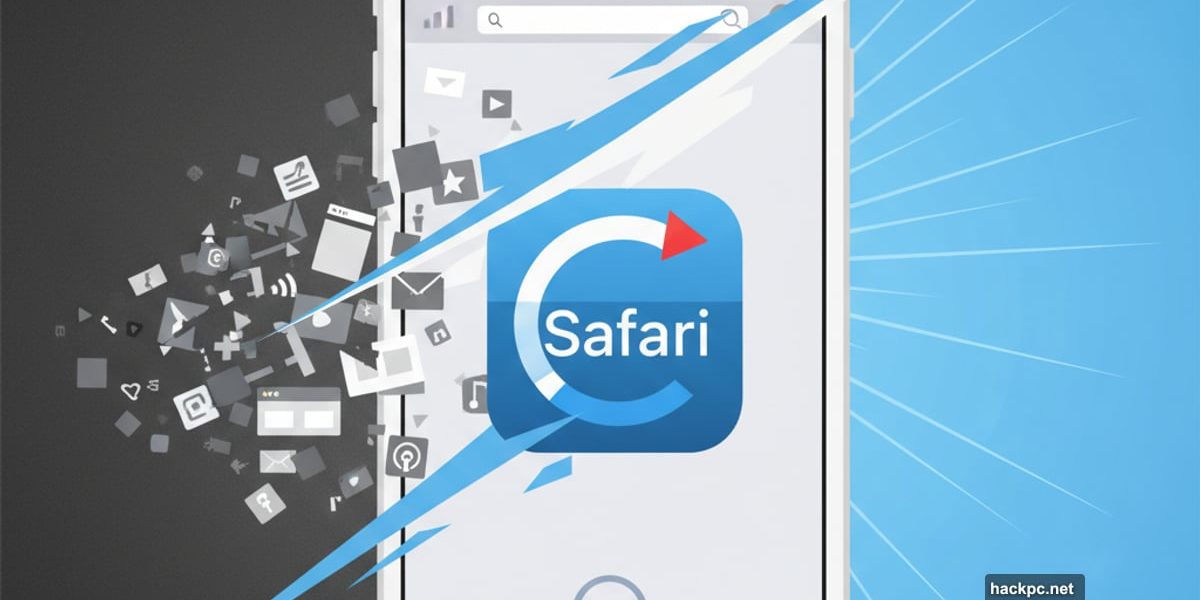 iPhone with Safari browser clearing cache debris in 60 seconds