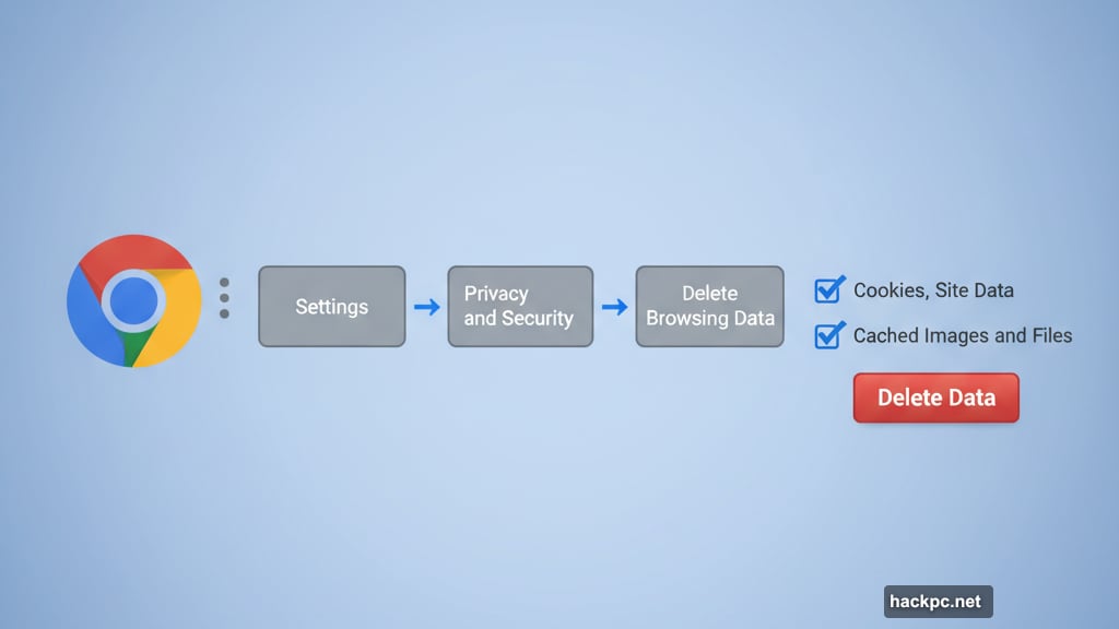 Chrome cache clearing through Privacy and Security settings menu
