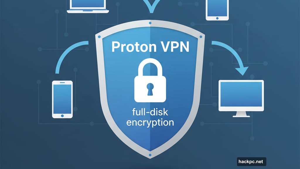 Proton VPN implements full-disk encryption across every device type