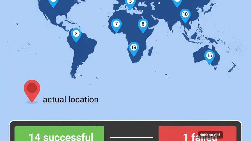 ExpressVPN successfully changed virtual locations 14 out of 15 times testing
