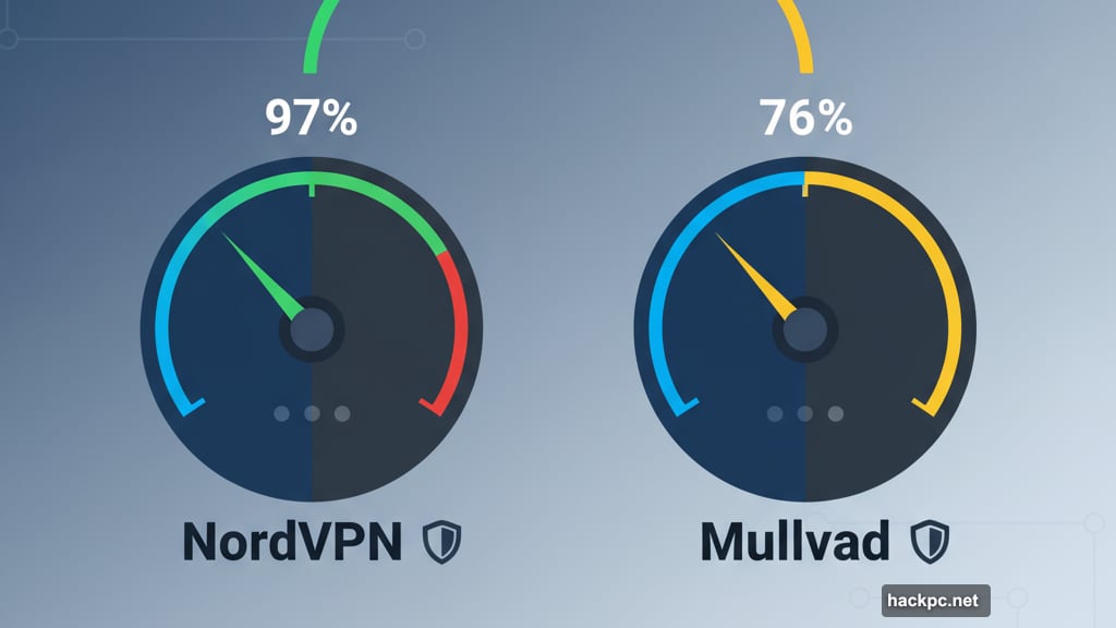NordVPN causes just 3% speed loss versus Mullvad's 24%