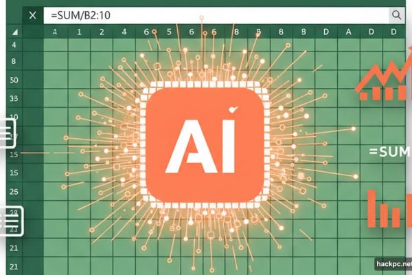 Claude AI logo merging into Microsoft Excel spreadsheet grid with formulas