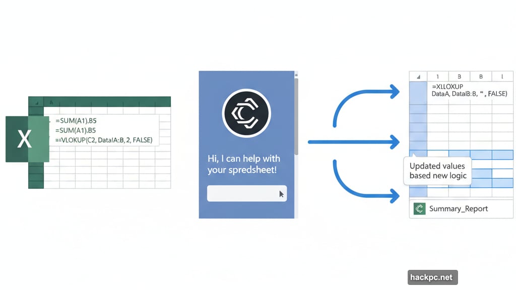 Claude AI living inside Excel spreadsheets modifying cells and formulas