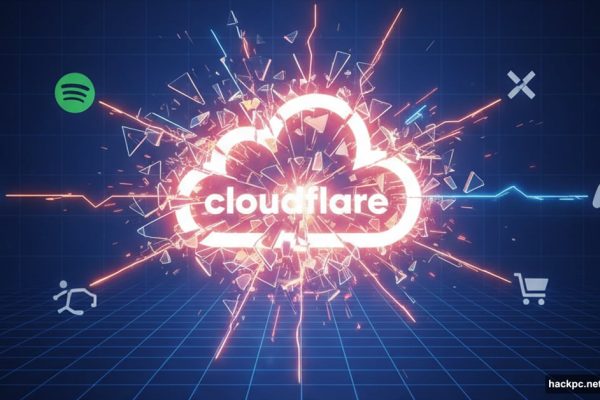 Cloudflare logo cracking apart, breaking connections to major internet services