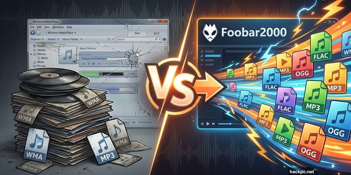 Windows Media Player versus Foobar2000 music player comparison illustration