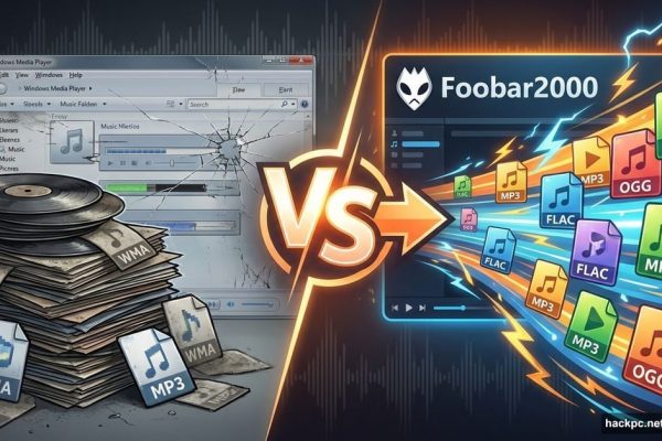 Windows Media Player versus Foobar2000 music player comparison illustration