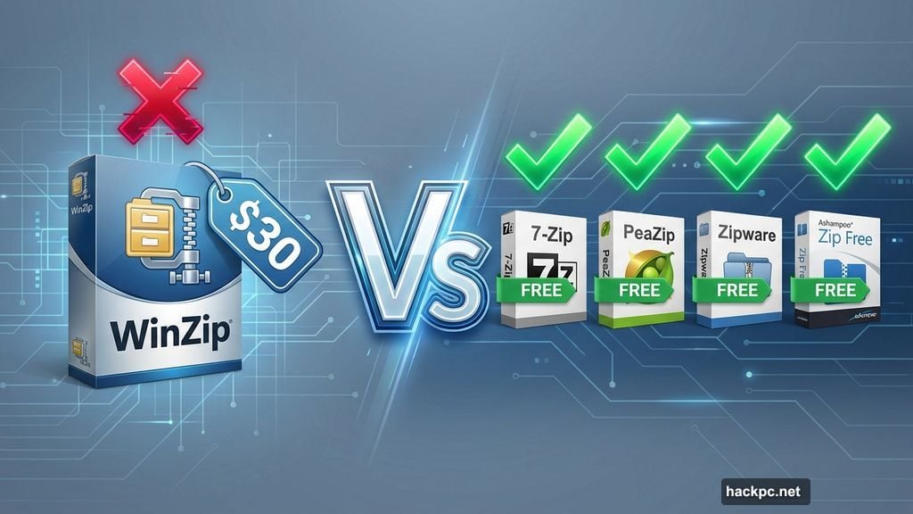 Free compression alternatives make WinZip's price tag look ridiculous