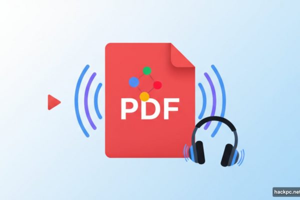 Google Gemini logo on PDF document with sound waves and headphones