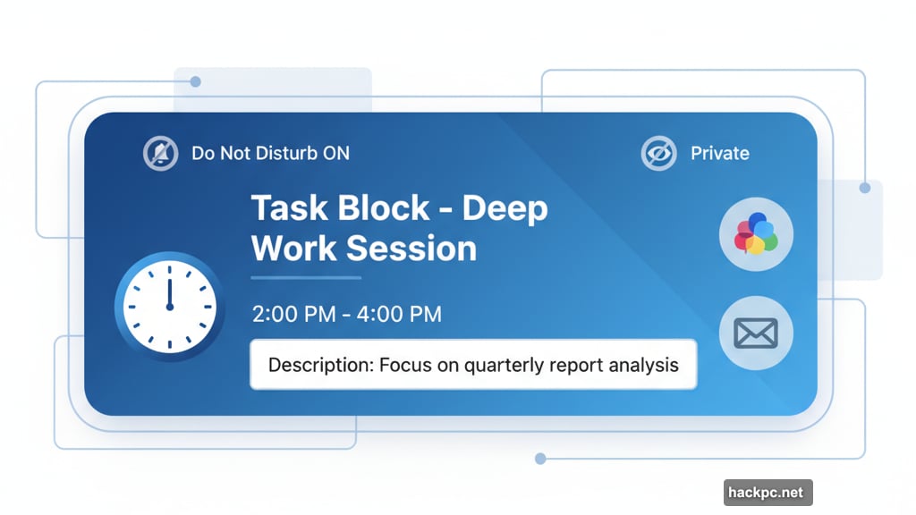 Task block with do not disturb integration for focused work