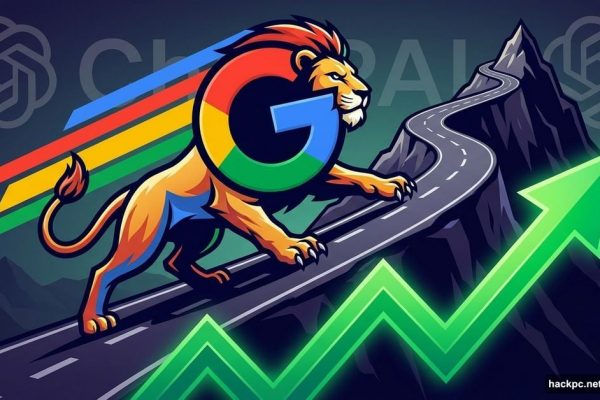 Google logo clawing upward in AI race with competitors behind