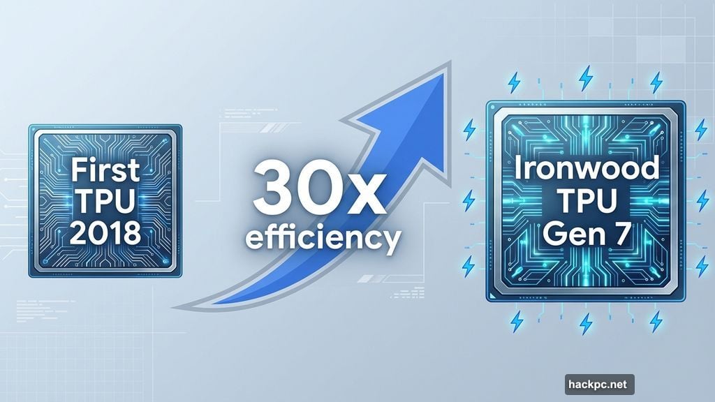 Ironwood runs 30 times more efficiently than first TPU from 2018