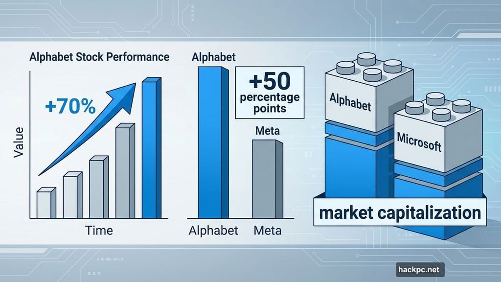 Alphabet shares jumped 70 percent and outperformed Meta by 50 points