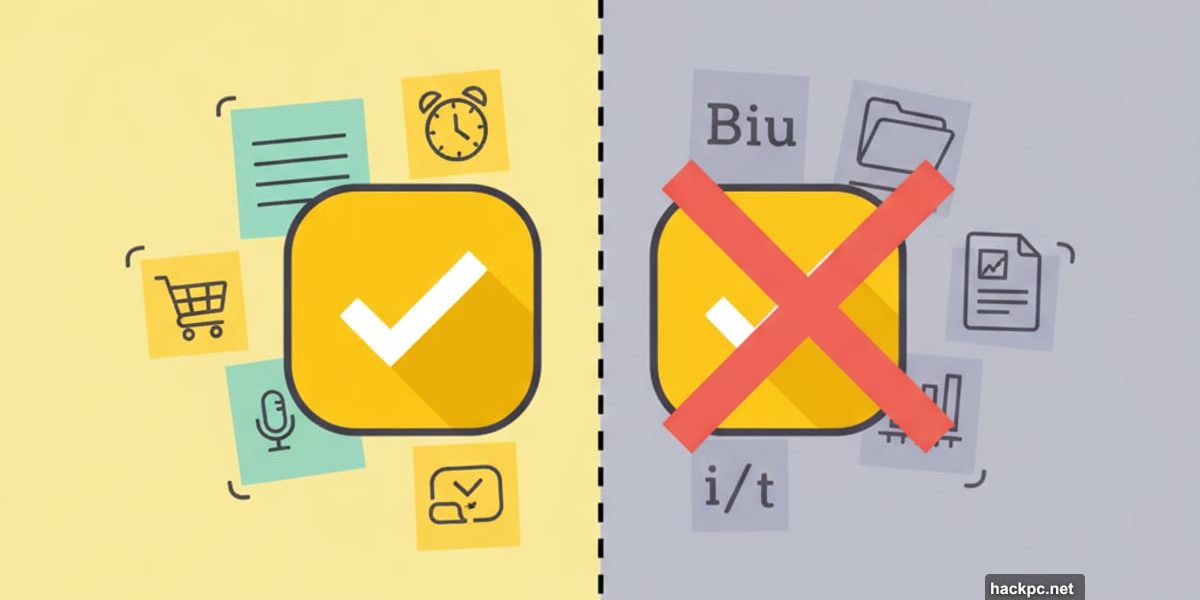 Google Keep icon divided: simple notes on left, blocked complex projects on right