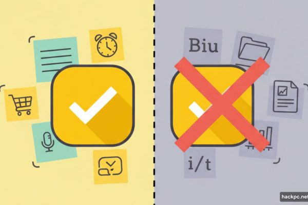 Google Keep icon divided: simple notes on left, blocked complex projects on right