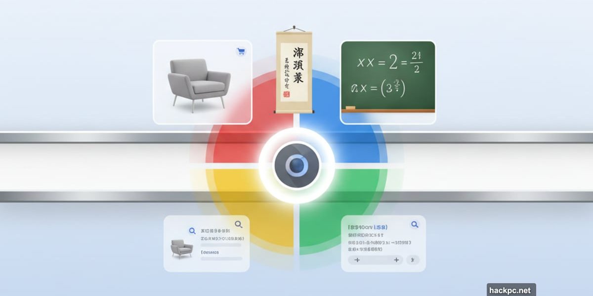 Chrome address bar with Google Lens icon searching visual content