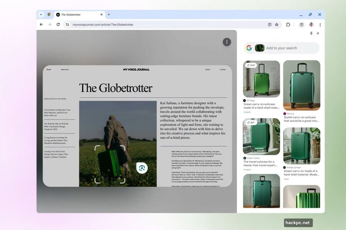Google Lens button in Chrome address bar enables instant visual search