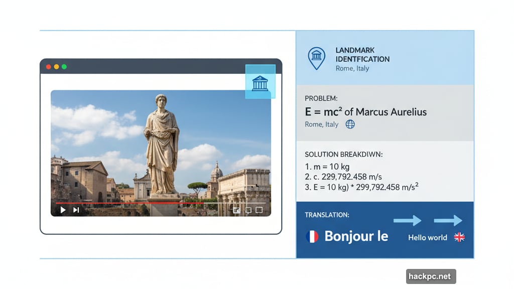 Google Lens identifies landmarks, solves math problems, and translates text