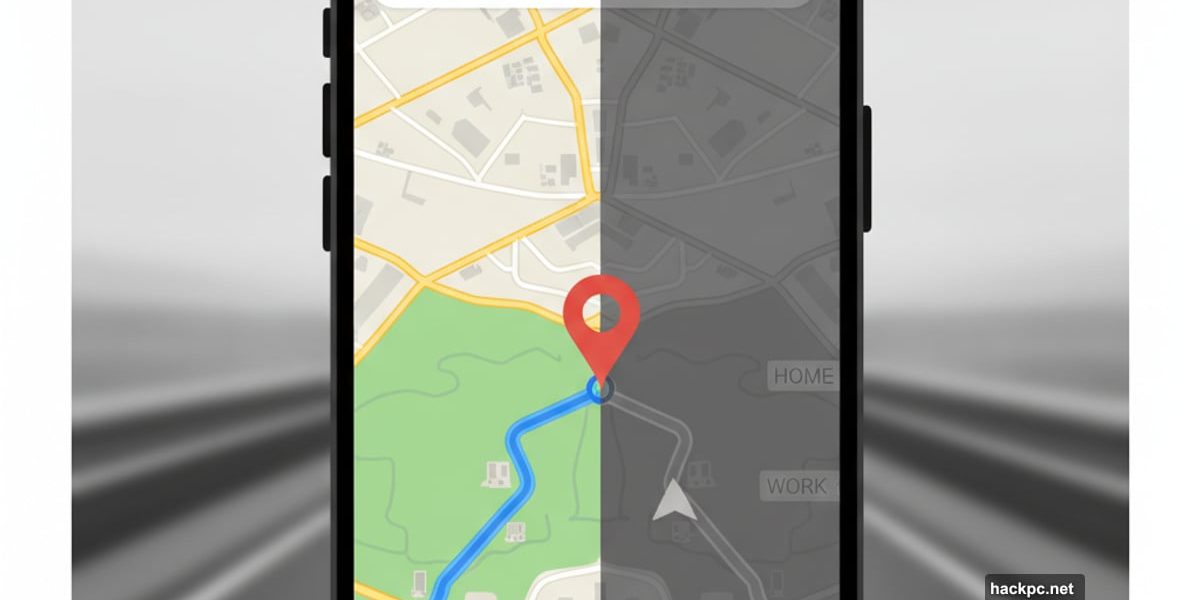 Google Maps split screen showing normal and power-saving navigation modes